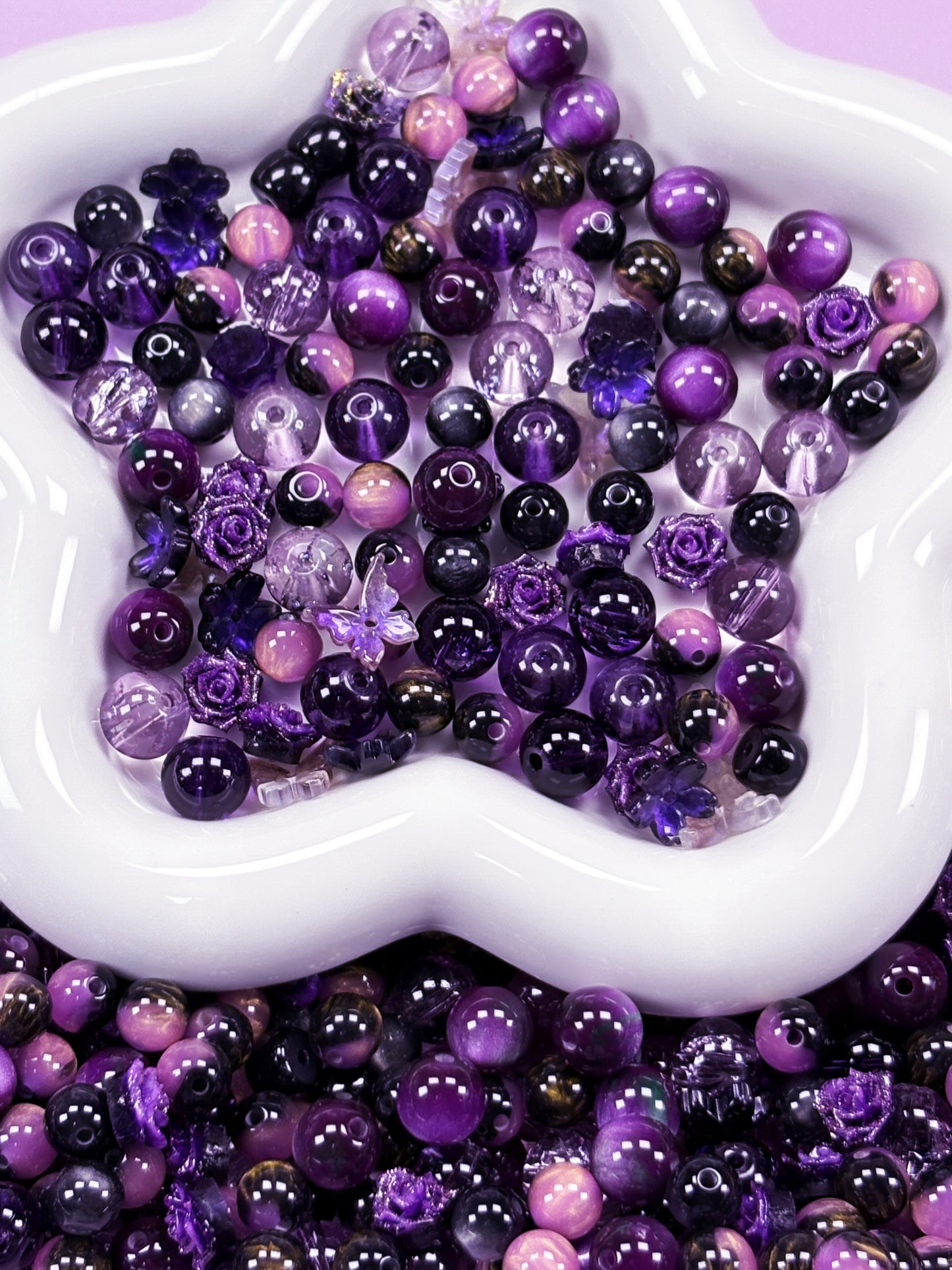 (Anna G1-G12) High-quality cat's eye beads and soft rubber flower mixed bead set