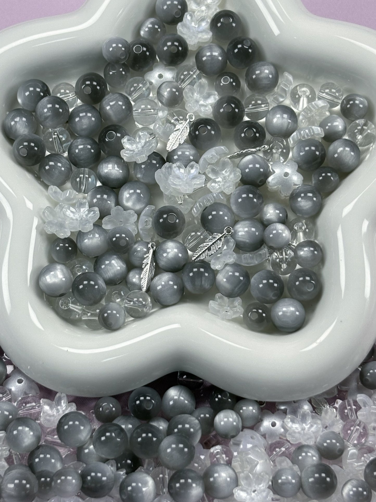 (Anna G1-G12) High-quality cat's eye beads and soft rubber flower mixed bead set