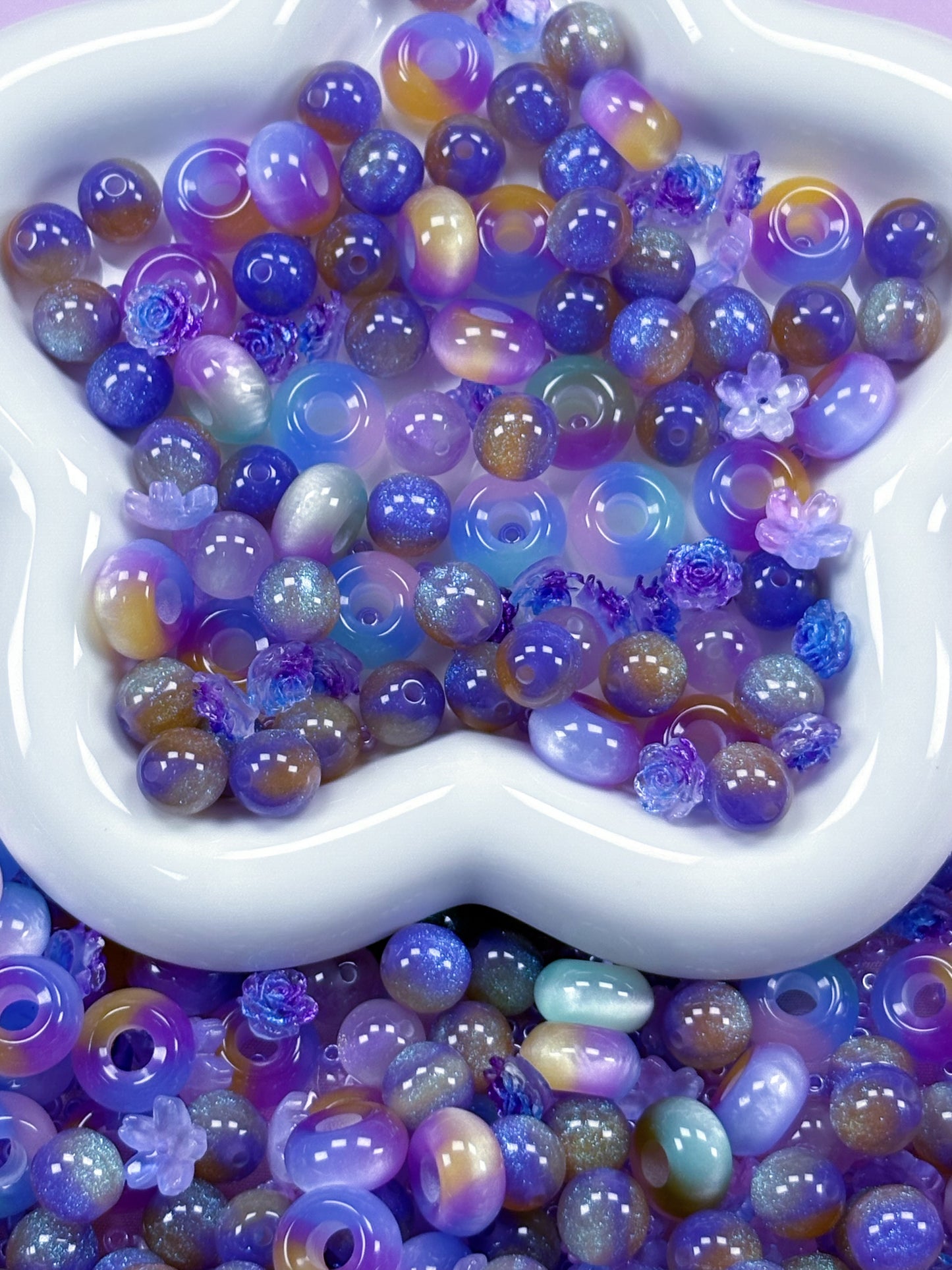 (Anna G1-G12) High-quality cat's eye beads and soft rubber flower mixed bead set